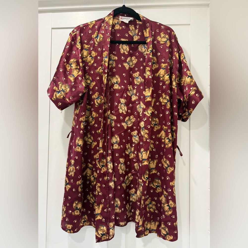 Sussan Maroon Teddy Bear‎ Patterned Robe